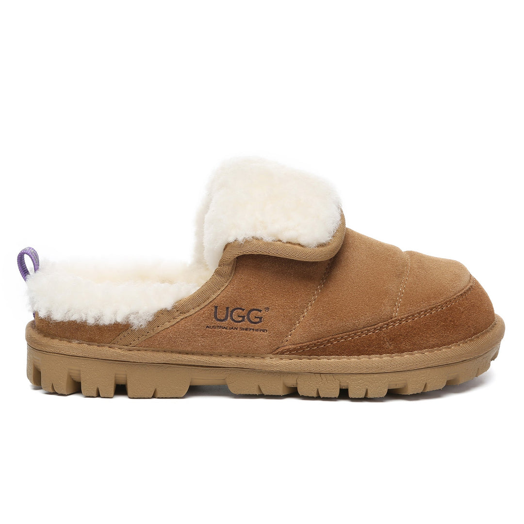 UGG Express】シープスキン ストラップ付き厚底 スリッパ UGG