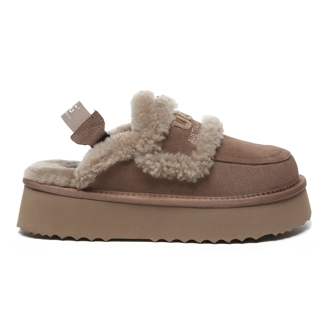 UGG ブラウン プラットフォームスリッパ ライリー UGG プラットフォーム スリングバック スリッパ